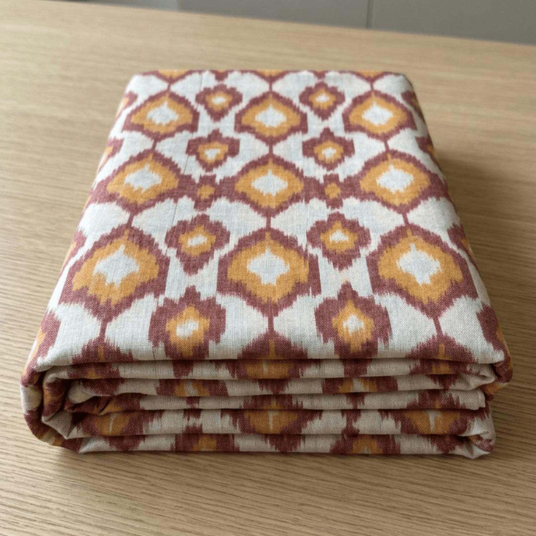Light Red & Mustard Fine Quality Cotton Handloom Ikat for Dress Material | Width: 44"