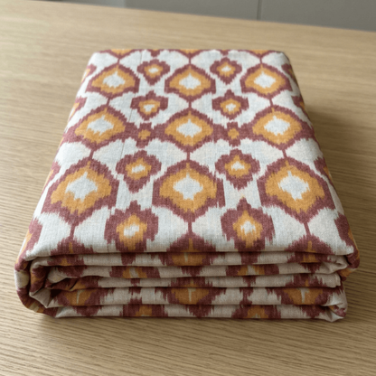 Light Red & Mustard Fine Quality Cotton Handloom Ikat for Dress Material | Width: 44"