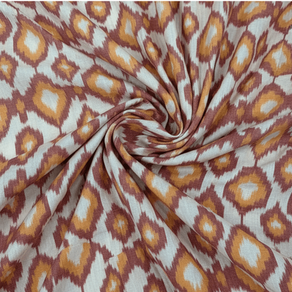 Light Red & Mustard Fine Quality Cotton Handloom Ikat for Dress Material | Width: 44"