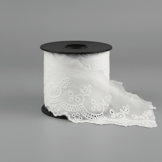White Cotton Dyeable Schiffli Lace (Width : 3 Inch & Sku: S-1)