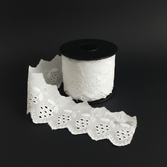 White Cotton Dyeable Schiffli Lace (Width : 2 Inch & Sku: S-100)
