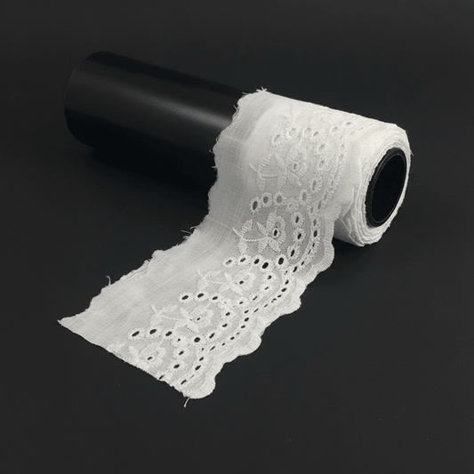 White Cotton Dyeable Schiffli Lace (Width : 4 Inch & Sku: S-102)