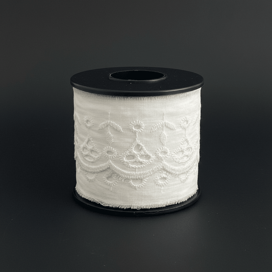 White Cotton Dyeable Schiffli Lace (Width : 2 Inch & Sku: S-104)