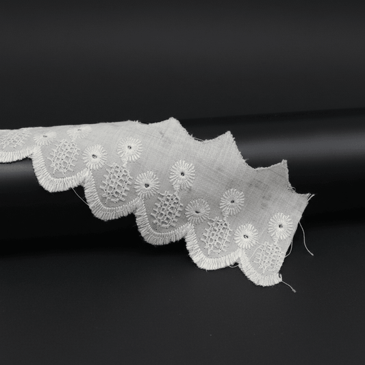 White Cotton Dyeable Schiffli Lace (Width : 2 Inch & Sku: S-106)