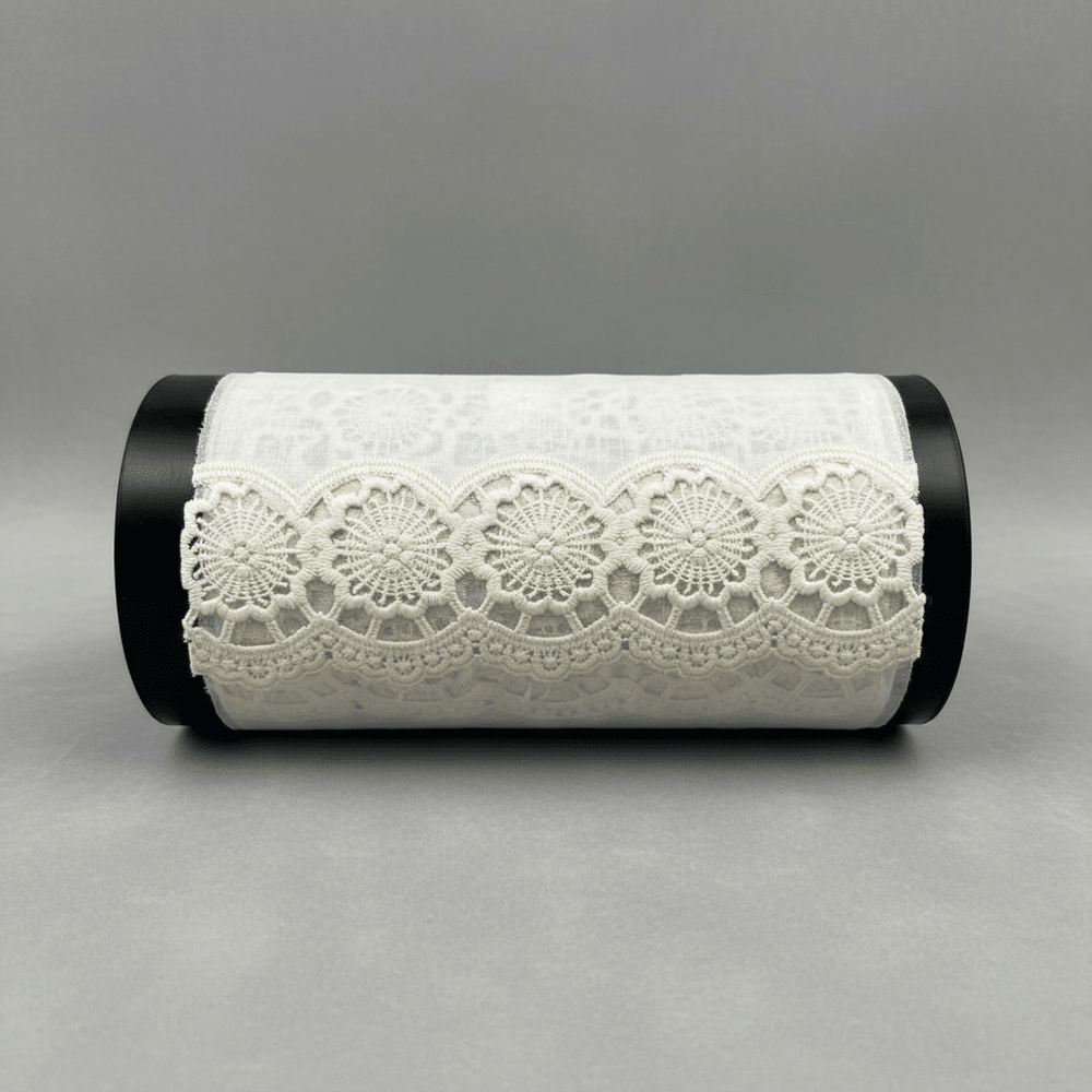 White Cotton Dyeable Schiffli Lace (Width : 4 Inch & Sku: S-11)