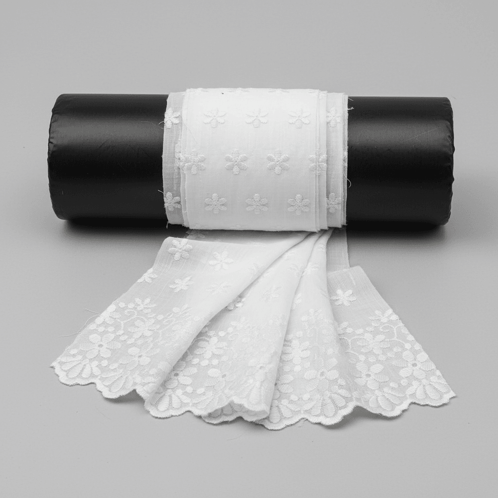 White Cotton Dyeable Schiffli Lace (Width : 5 Inch & Sku: S-12)