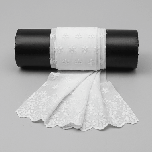 White Cotton Dyeable Schiffli Lace (Width : 5 Inch & Sku: S-12)