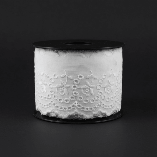 White Cotton Dyeable Schiffli Lace (Width : 2.5 Inch & Sku: S-15)