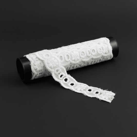 White Cotton Dyeable Schiffli Lace (Width : 1.8 cm & Sku: S-17)