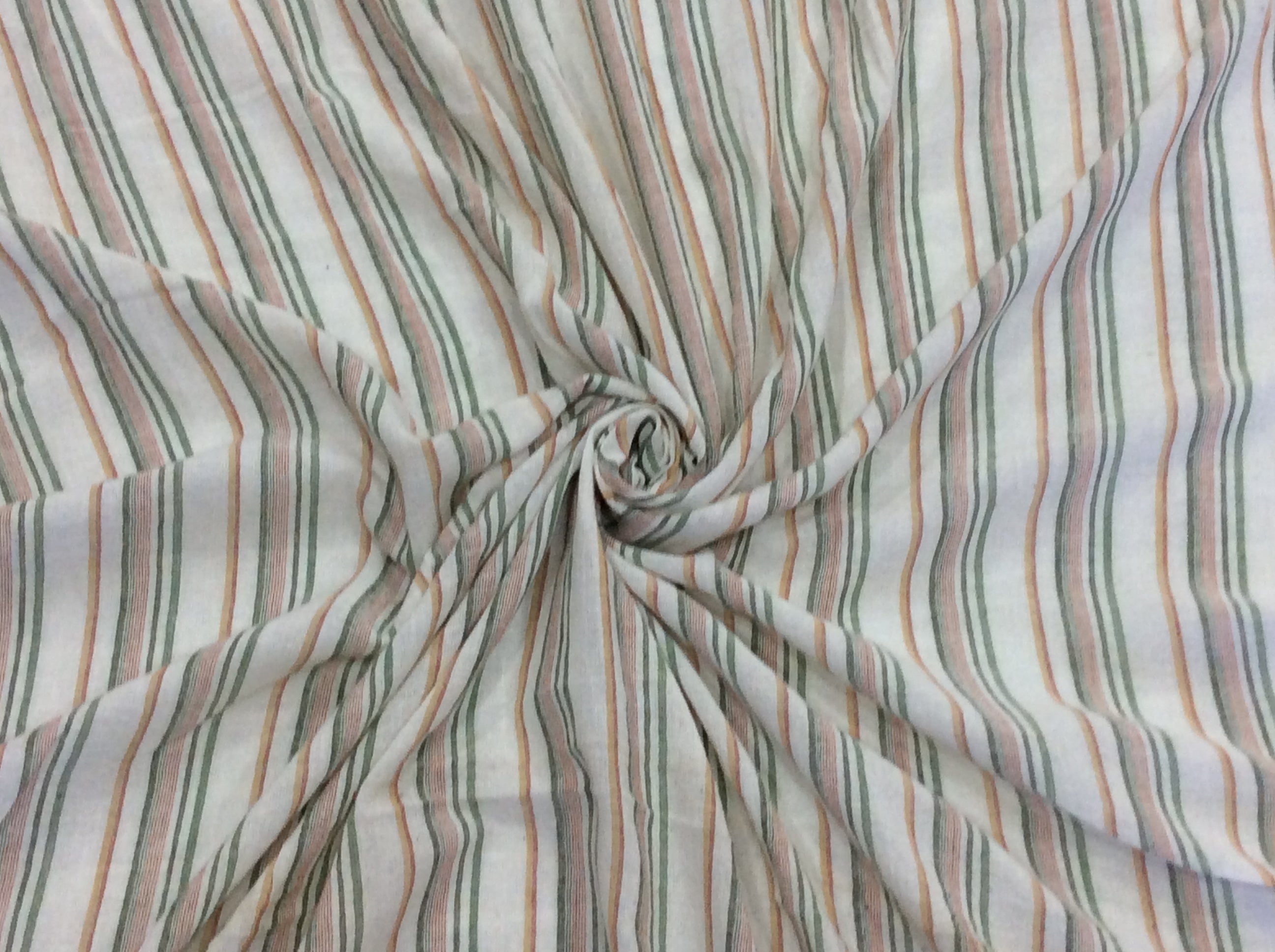 Green & White Cotton Crepe Stripe