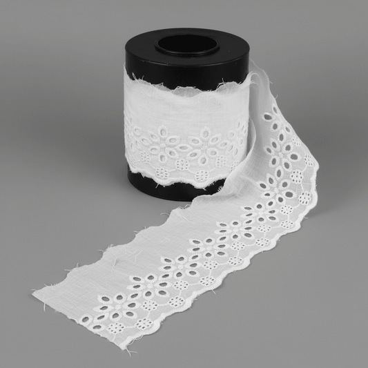 White Cotton Dyeable Schiffli Lace (Width : 3 Inch & Sku: S-2)