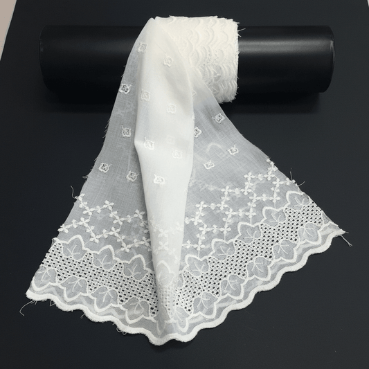White Cotton Dyeable Schiffli Lace (Width : 9 Inch & Sku: S-20)