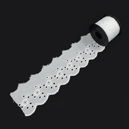 White Cotton Dyeable Schiffli Lace (Width : 2 Inch & Sku: S-24)