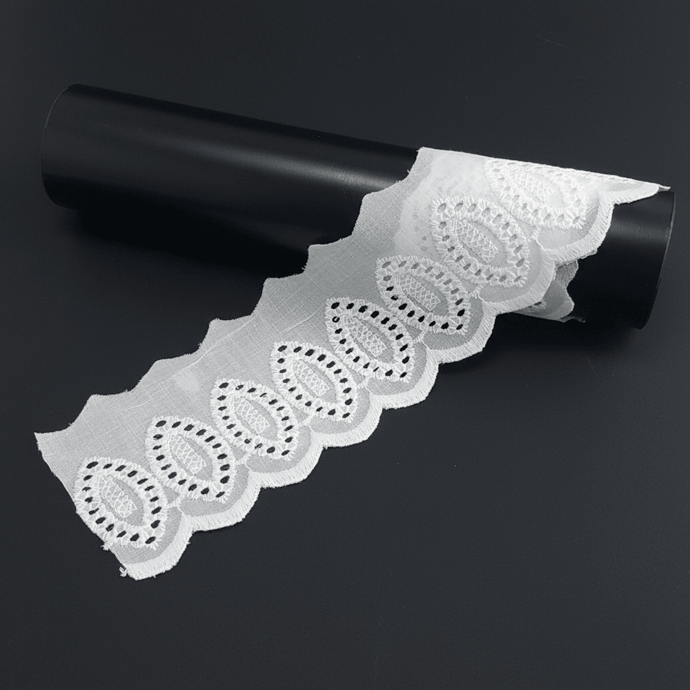 White Cotton Dyeable Schiffli Lace (Width : 3 Inch & Sku: S-26)