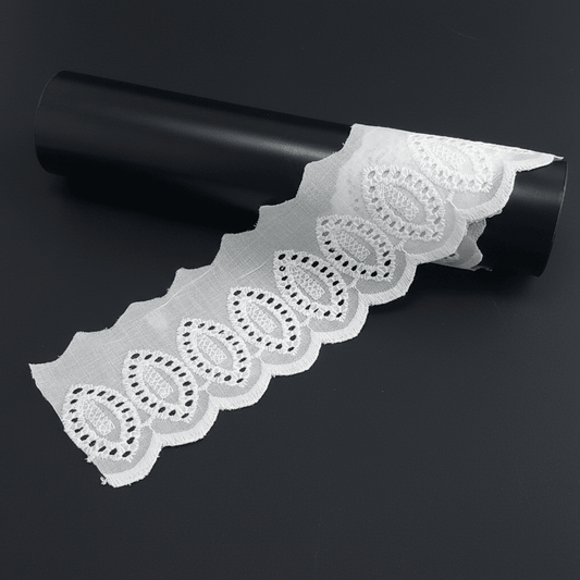White Cotton Dyeable Schiffli Lace (Width : 3 Inch & Sku: S-26)