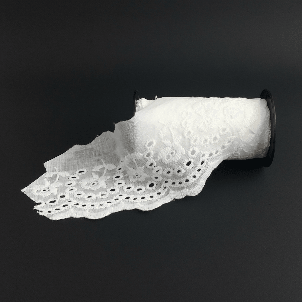 White Cotton Dyeable Schiffli Lace (Width : 2 Inch & Sku: S-27)