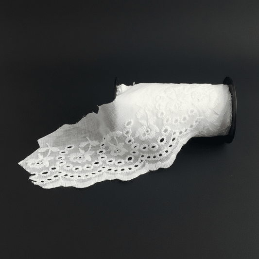 White Cotton Dyeable Schiffli Lace (Width : 2 Inch & Sku: S-27)