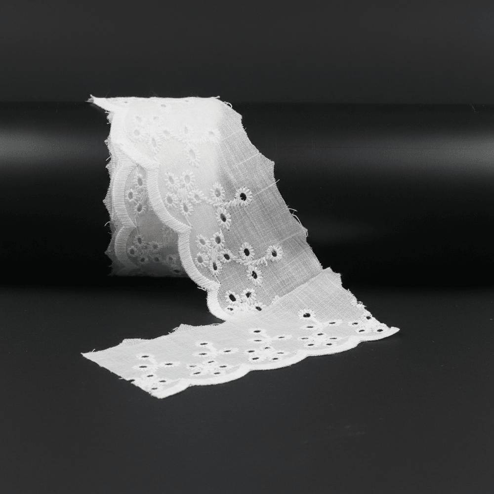 White Cotton Dyeable Schiffli Lace (Width : 2 Inch & Sku: S-29)