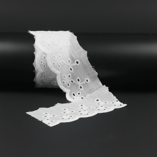 White Cotton Dyeable Schiffli Lace (Width : 2 Inch & Sku: S-29)
