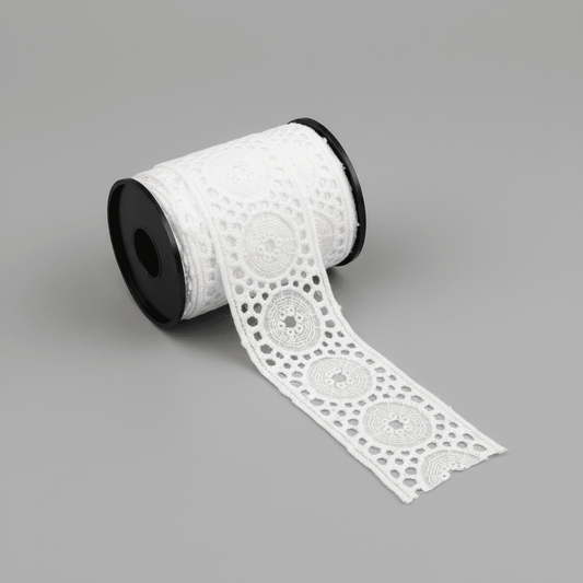 White Cotton Dyeable Schiffli Lace (Width : 1.5 Inch & Sku: S-3)