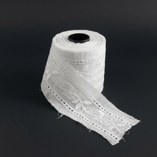 White Cotton Dyeable Schiffli Lace (Width : 2 Inch & Sku: S-30)