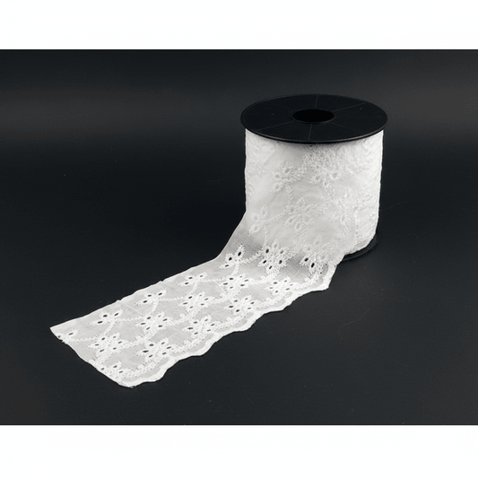 White Cotton Dyeable Schiffli Lace (Width : 2.5 Inch & Sku: S-33)