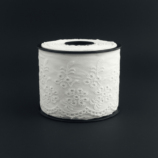 White Cotton Dyeable Schiffli Lace (Width : 2 Inch & Sku: S-34)