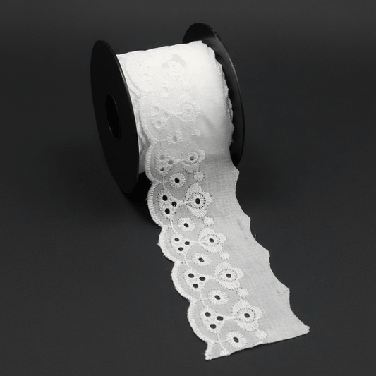 White Cotton Dyeable Schiffli Lace (Width : 2 Inch & Sku: S-37)