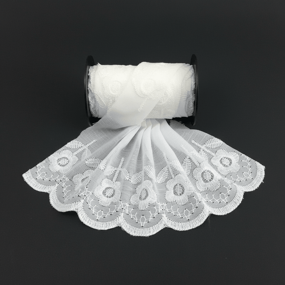 White Cotton Dyeable Schiffli Lace (Width : 3 Inch & Sku: S-38)
