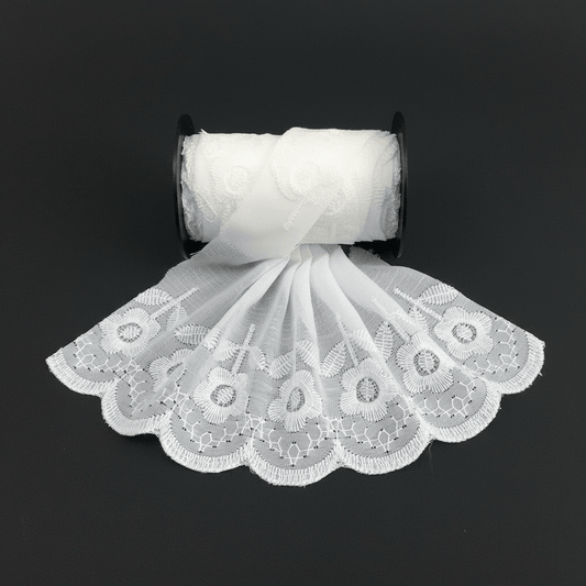 White Cotton Dyeable Schiffli Lace (Width : 3 Inch & Sku: S-38)