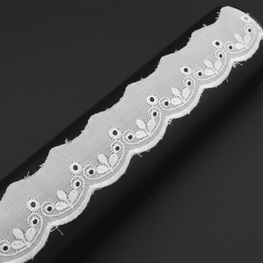 White Cotton Dyeable Schiffli Lace (Width : 1.5 Inch & Sku: S-39)