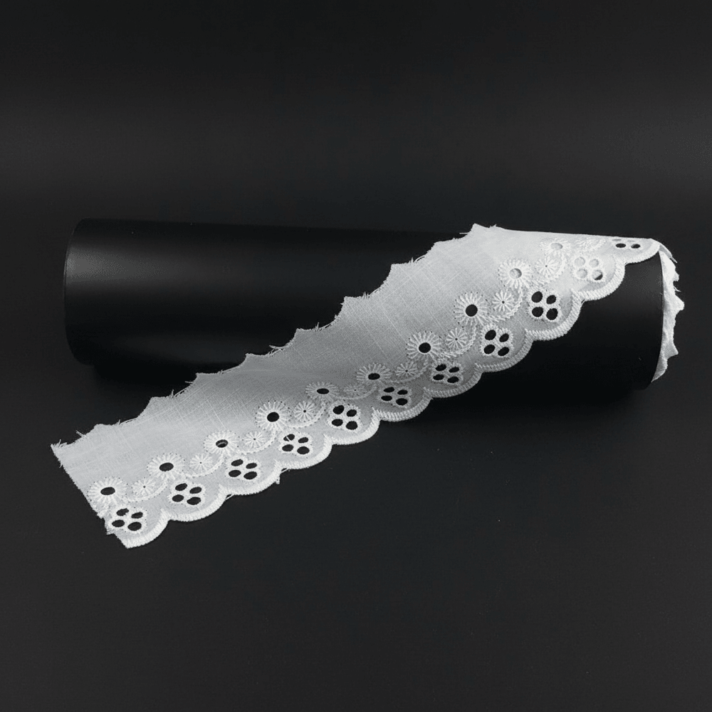 White Cotton Dyeable Schiffli Lace (Width : 3 Inch & Sku: S-41)