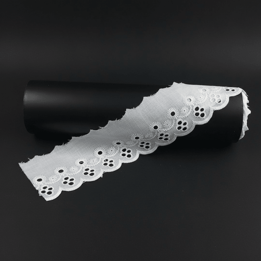 White Cotton Dyeable Schiffli Lace (Width : 3 Inch & Sku: S-41)