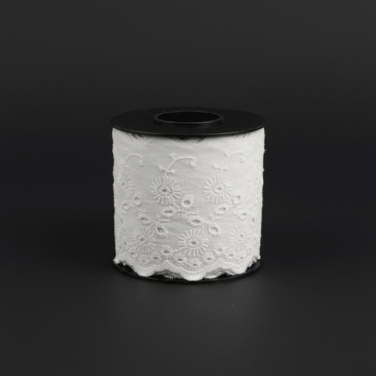 White Cotton Dyeable Schiffli Lace (Width : 4 Inch & Sku: S-42)