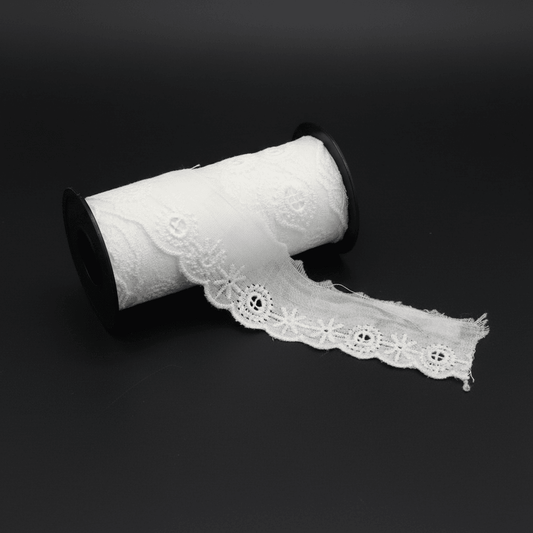 White Cotton Dyeable Schiffli Lace (Width : 1 Inch & Sku: S-44)