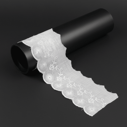 White Cotton Dyeable Schiffli Lace (Width : 3 Inch & Sku: S-45)