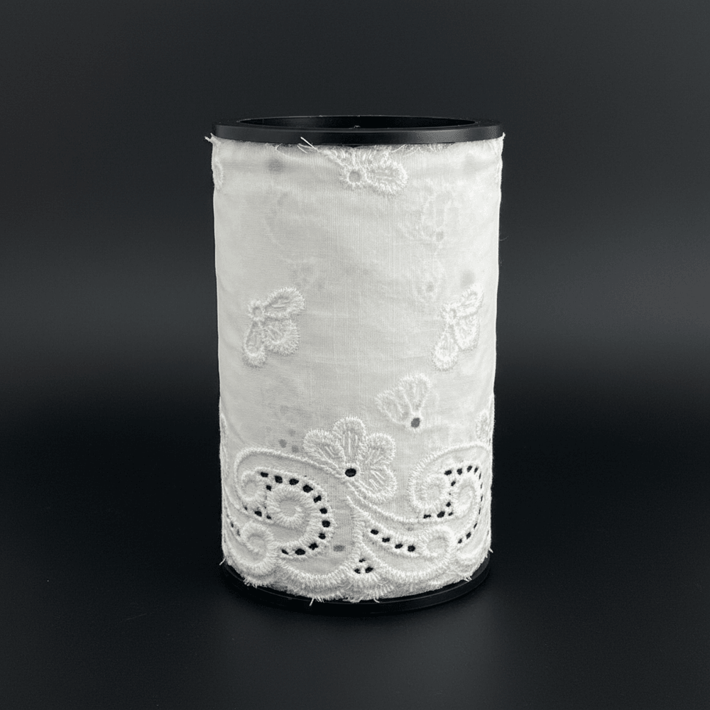 White Cotton Dyeable Schiffli Lace (Width : 7 Inch & Sku: S-46)