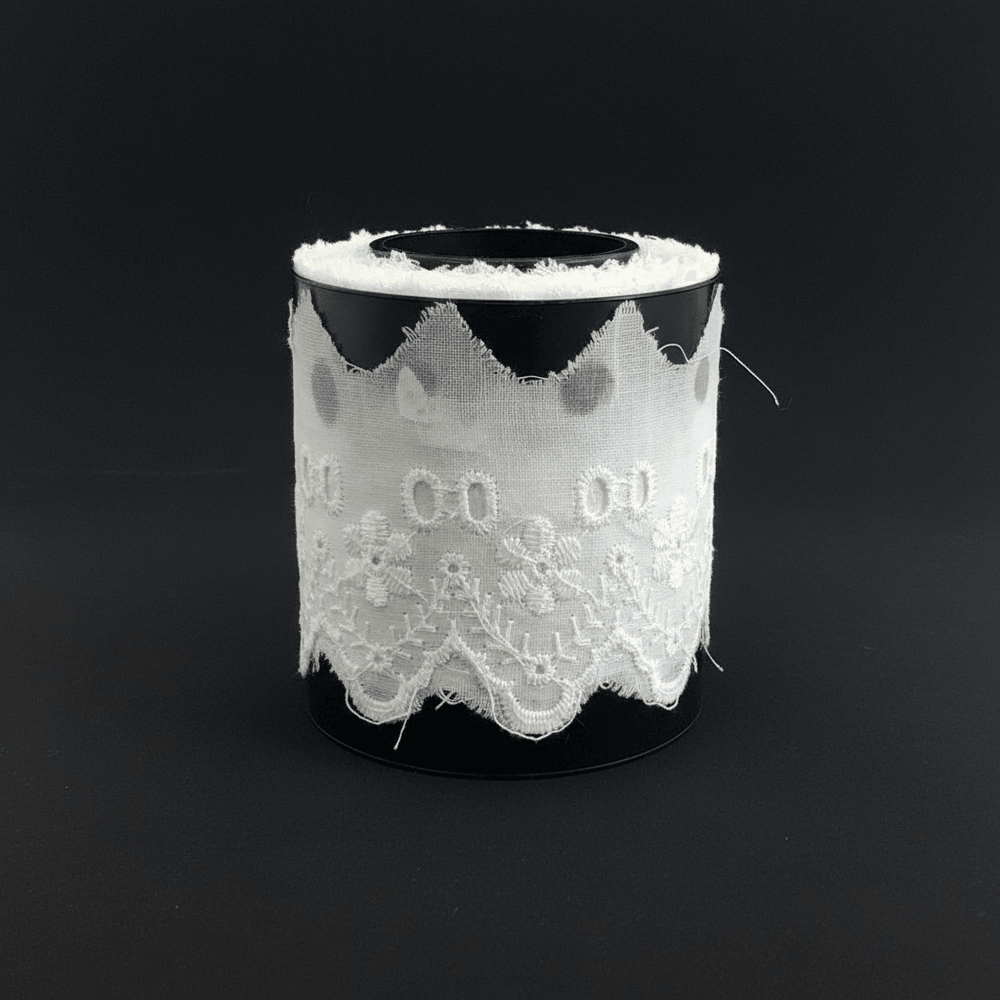 White Cotton Dyeable Schiffli Lace (Width : 2 Inch & Sku: S-47)