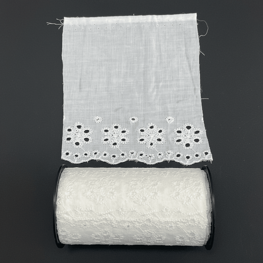 White Cotton Dyeable Schiffli Lace (Width : 5 Inch & Sku: S-49)