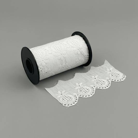 White Cotton Dyeable Schiffli Lace (Width : 2 Inch & Sku: S-5)