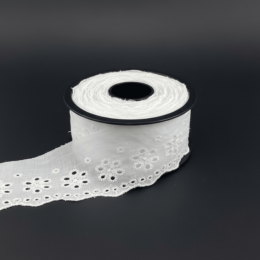 White Cotton Dyeable Schiffli Lace (Width : 3 Inch & Sku: S-53)