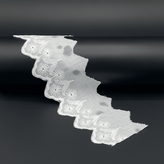 White Cotton Dyeable Schiffli Lace (Width : 3 Inch & Sku: S-54)