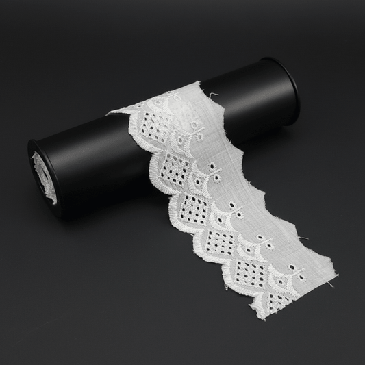 White Cotton Dyeable Schiffli Lace (Width : 2 Inch & Sku: S-58)