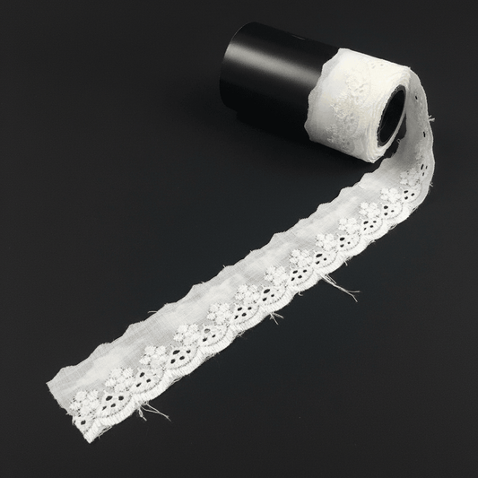 White Cotton Dyeable Schiffli Lace (Width : 1 Inch & Sku: S-59)