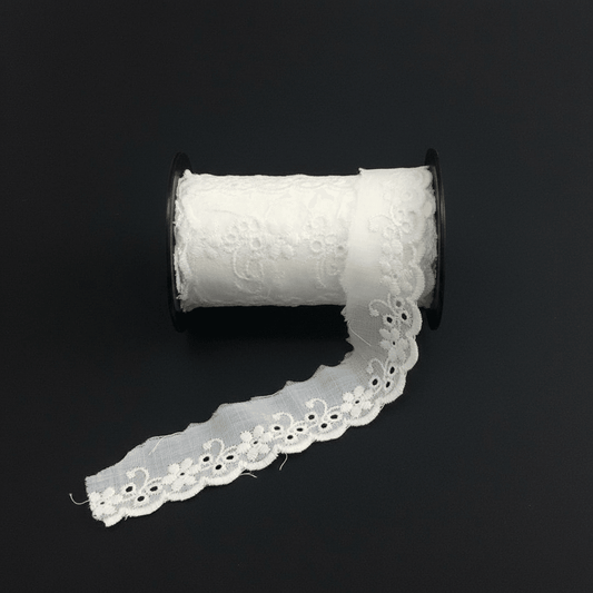 White Cotton Dyeable Schiffli Lace (Width : 1.5 Inch & Sku: S-62)