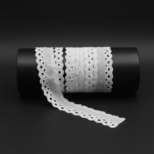 White Cotton Dyeable Schiffli Lace (Width : 1 Inch & Sku: S-64)