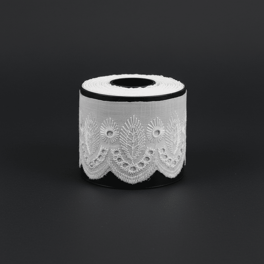 White Cotton Dyeable Schiffli Lace (Width : 2.5 Inch & Sku: S-65)