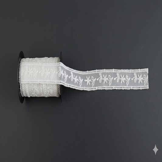 White Cotton Dyeable Schiffli Lace (Width : 1.5 Inch & Sku: S-73)