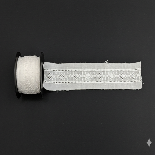 White Cotton Dyeable Schiffli Lace (Width : 2.5 Inch & Sku: S-75)