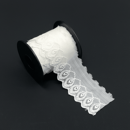 White Cotton Dyeable Schiffli Lace (Width : 2 Inch & Sku: S-76)